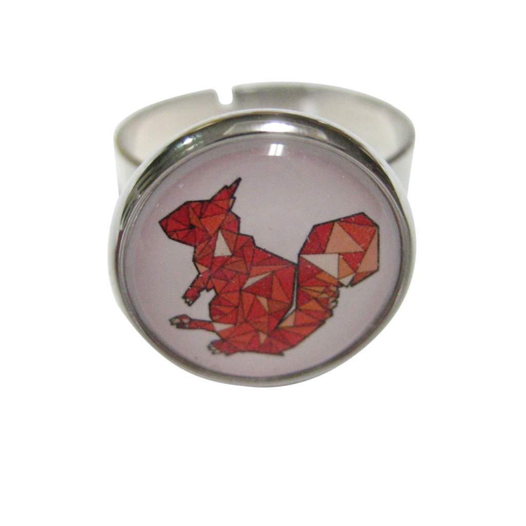 Colorful Circular Geometric Squirrel Chipmunk Adjustable Size Fashion Ring